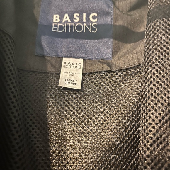 Button Down Windbreaker Jacket Men's Basic Editions Brand Black w/ hood. L. NWT. - Picture 5 of 13
